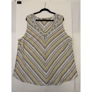 Soft Surroundings 3XL Yellow Grey Striped Sequin V-Neck Cotton Tank Top PLUS